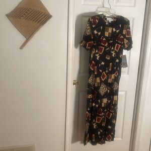 Vintage Norton McNaughton button up geometric short sleeve dresss 100% Rayon NWT